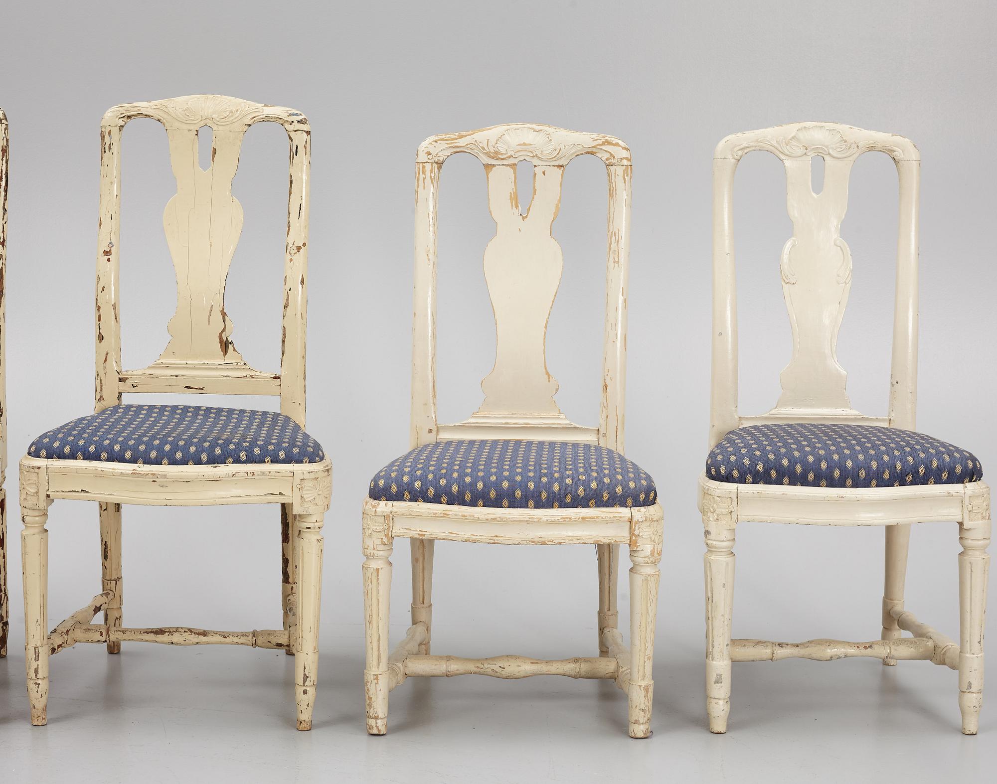 An assembled suite of 10 Transitional chairs, Stockholm, later part of the 18th century.