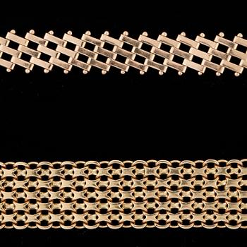 ARMBAND, 2 st, 18k guld. Total vikt ca 44 gram.