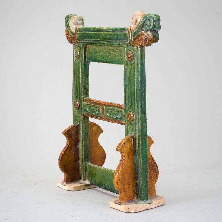 A green an yellow glazed portal/stand, presumably Ming dynasty.