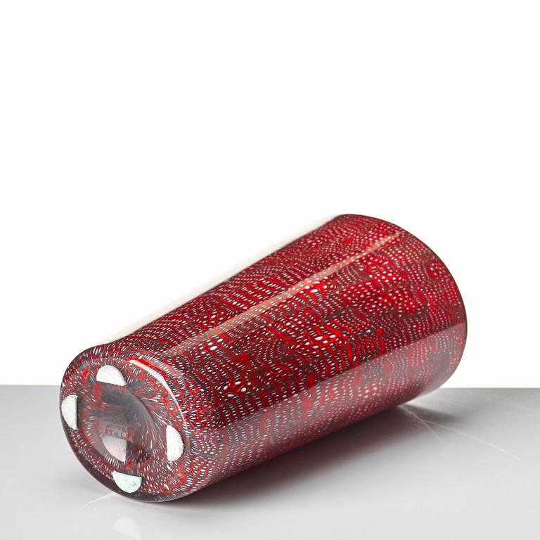 Paolo Venini, a red and opaque "Murrine a Puntini" vase, Venini Murano, Italy 1950-60's.