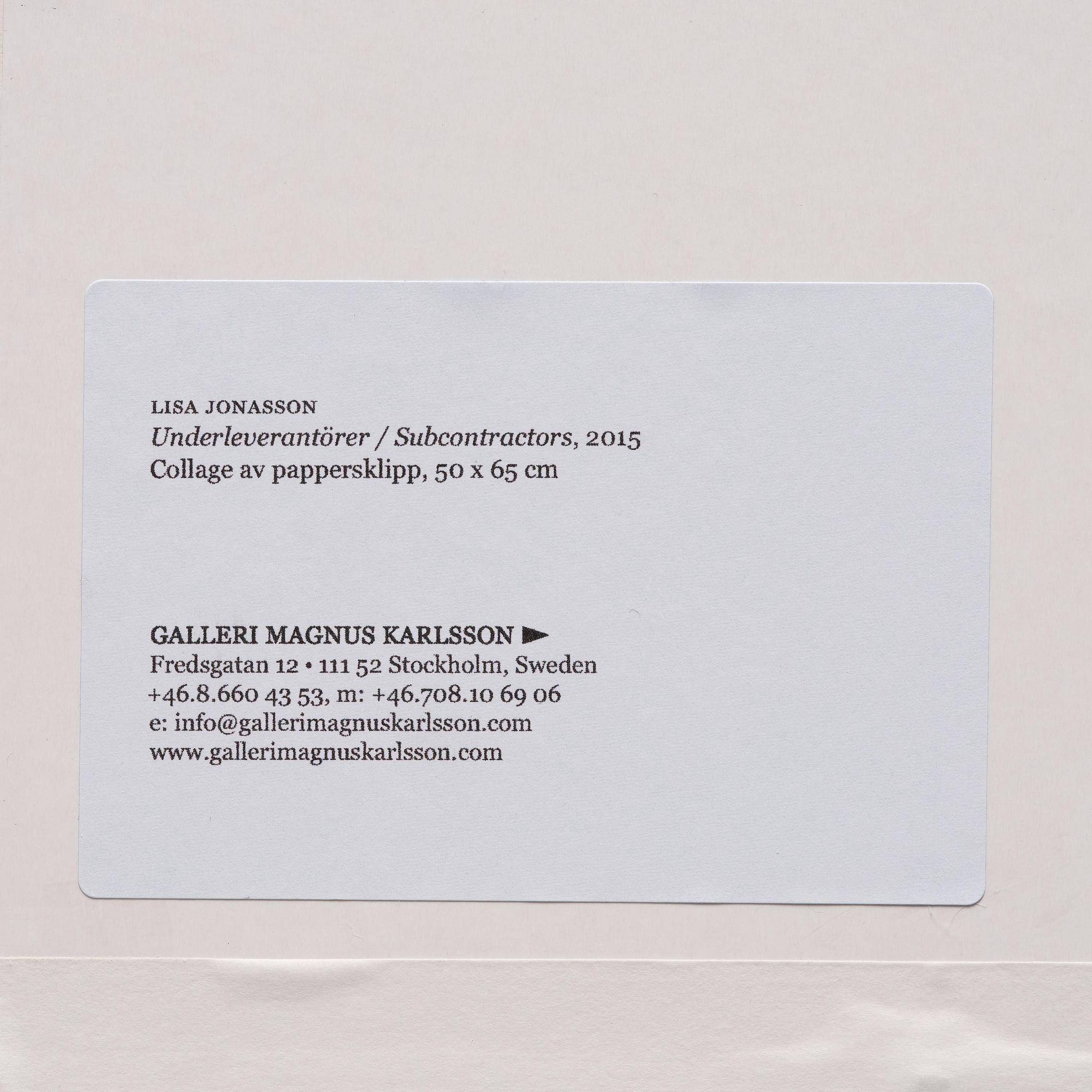 Lisa Jonasson, "Underleverantörer".