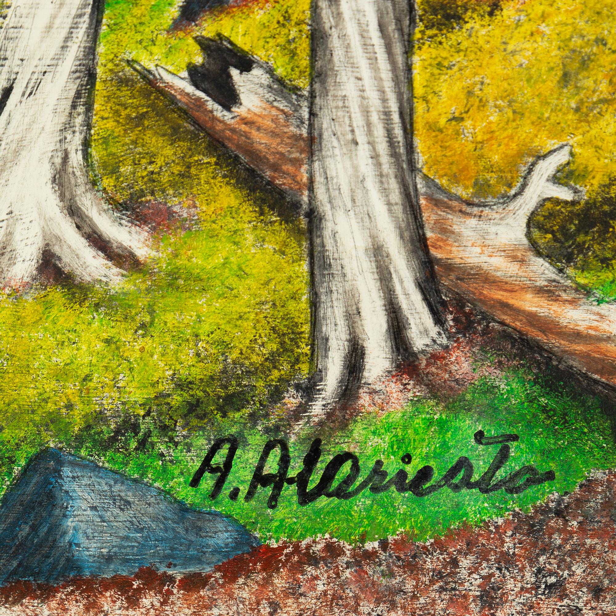 Andreas Alariesto, mixed media on panel, signed.