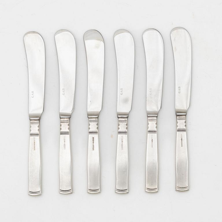 Jacob Ängman, smörknivar, 6 st, silver, "Rosenholm", GAB, Eskilstuna 1990-93.