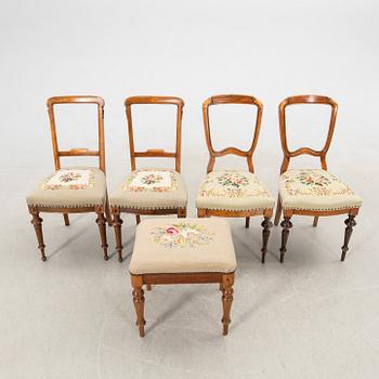 Chairs 2 pairs and a stool, late 19th century (5 pcs).