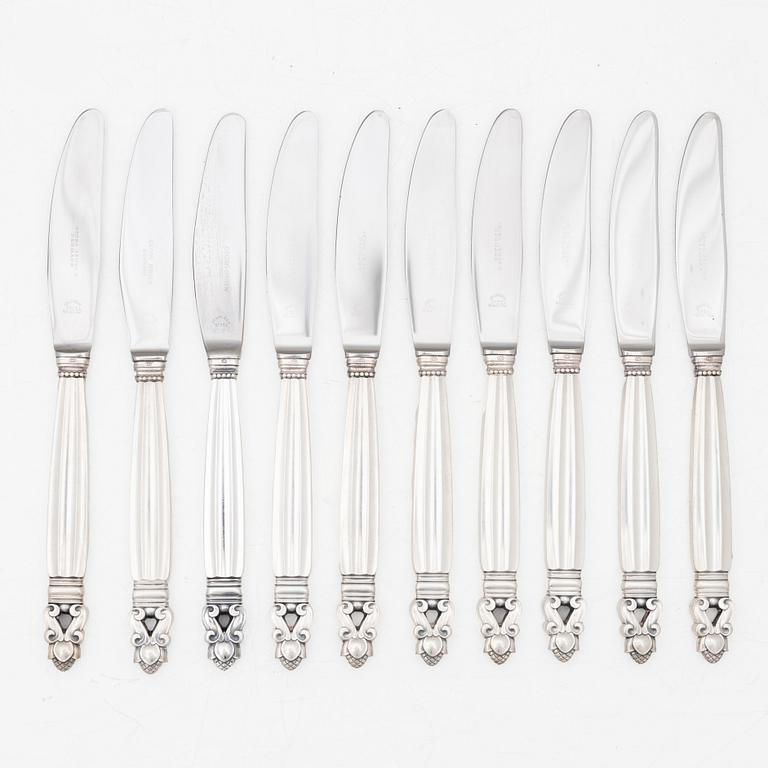 Georg Jensen, Knivar, 10 st, sterling silver, modell "Konge/Acorn", design Johan Rodhe, Danmark efter 1945.