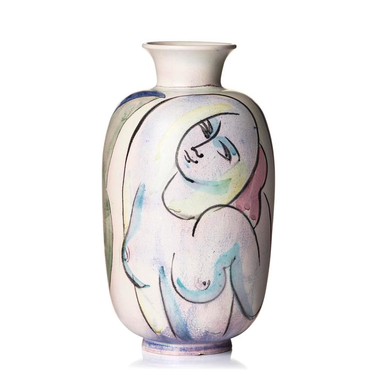 Isaac Grünewald, a painted stoneware vase, Rörstrand, Sweden, 1944.