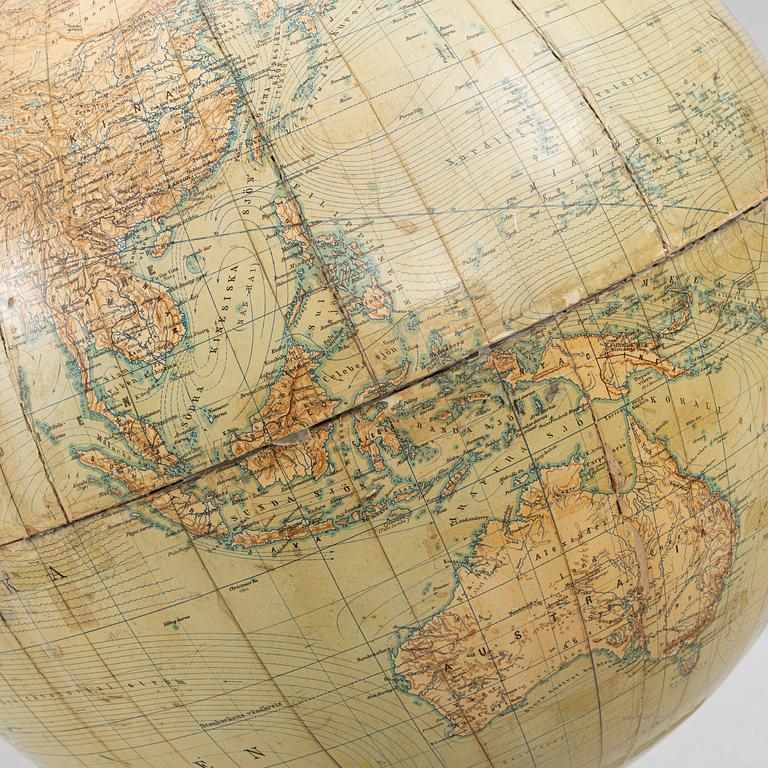A globe by H.Keipert & ARvid Kempe, Wahlström & Widstrand, Stockholm, Sweden, 1909.