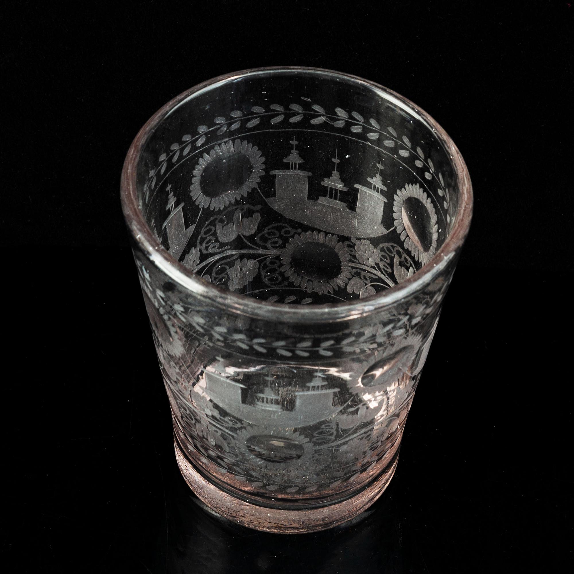 A cut and engraved glass beaker, 18th Century.