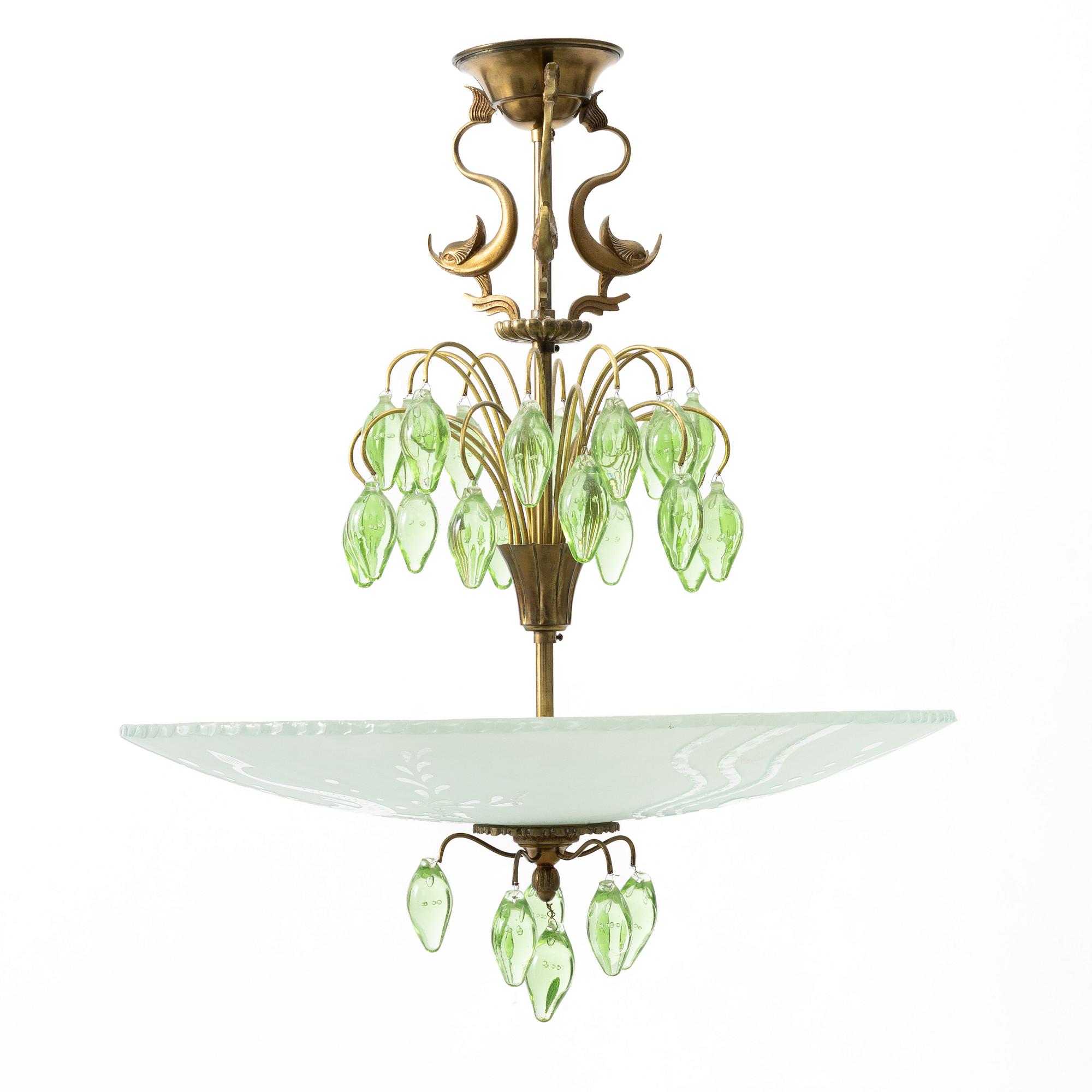 Taklampa, Swedish Modern, Orrefors, 1930/40-tal.