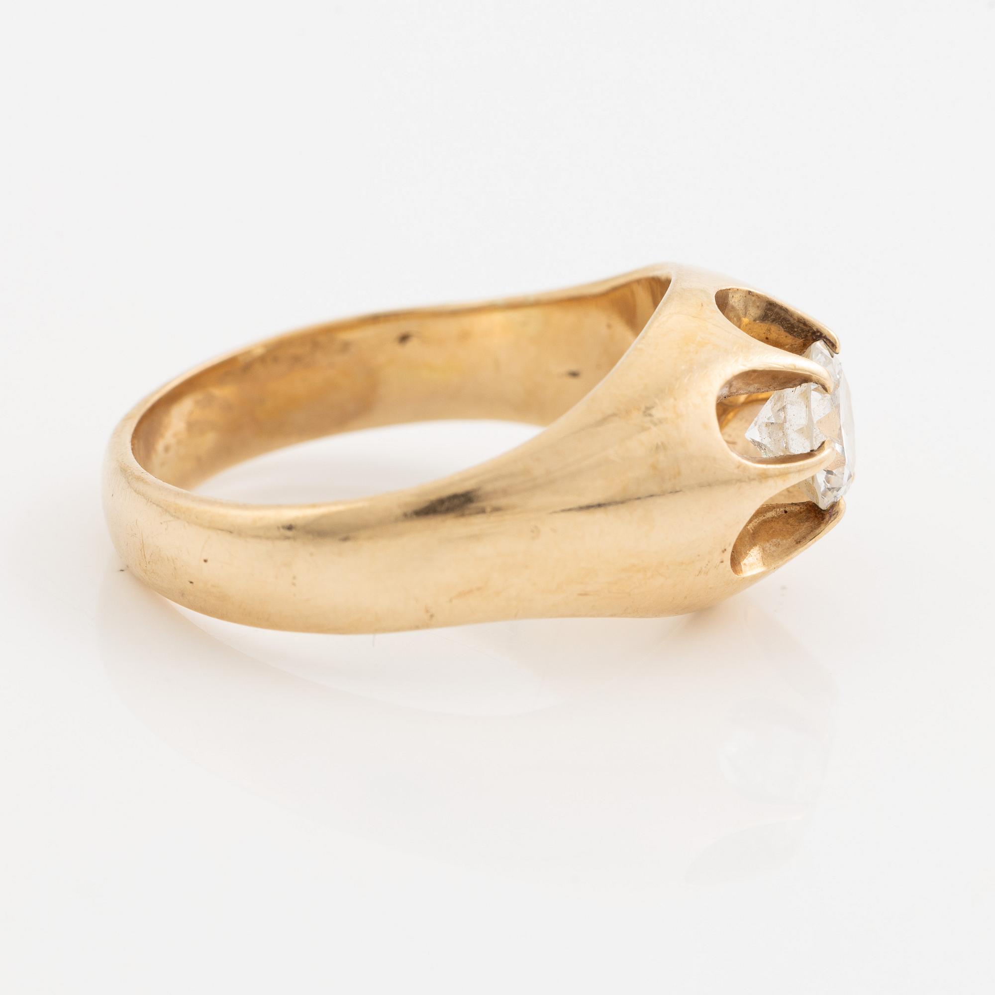 Ring, 14K guld med briljantslipad diamant.