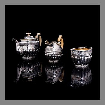 A TEA SET, silver, St.Petersburg 1825 and 1827, total weight 1065 g.