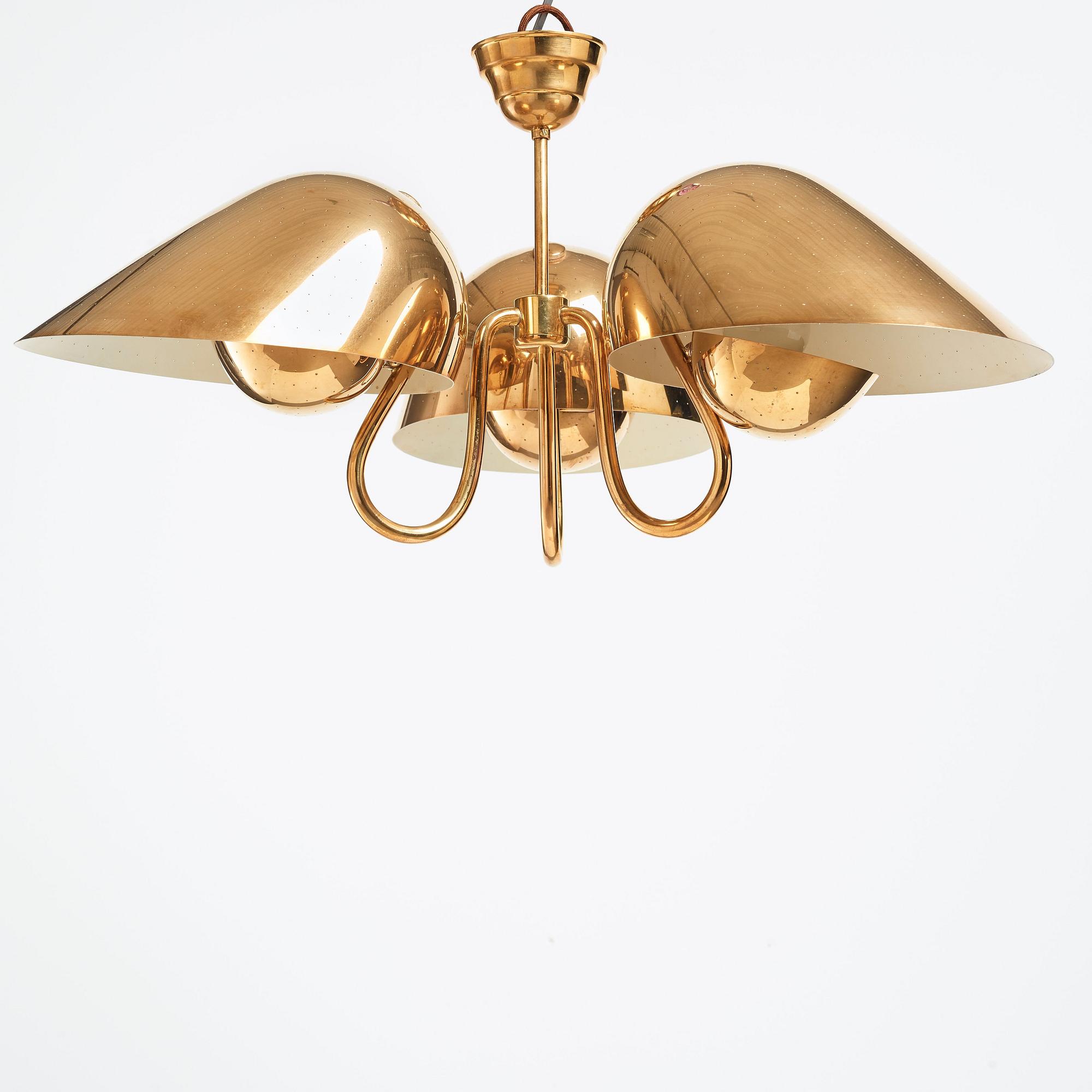 Carl-Axel Acking, a brass and white lacquered ceiling lamp for Bröderna Malmströms, Sweden 1940's.