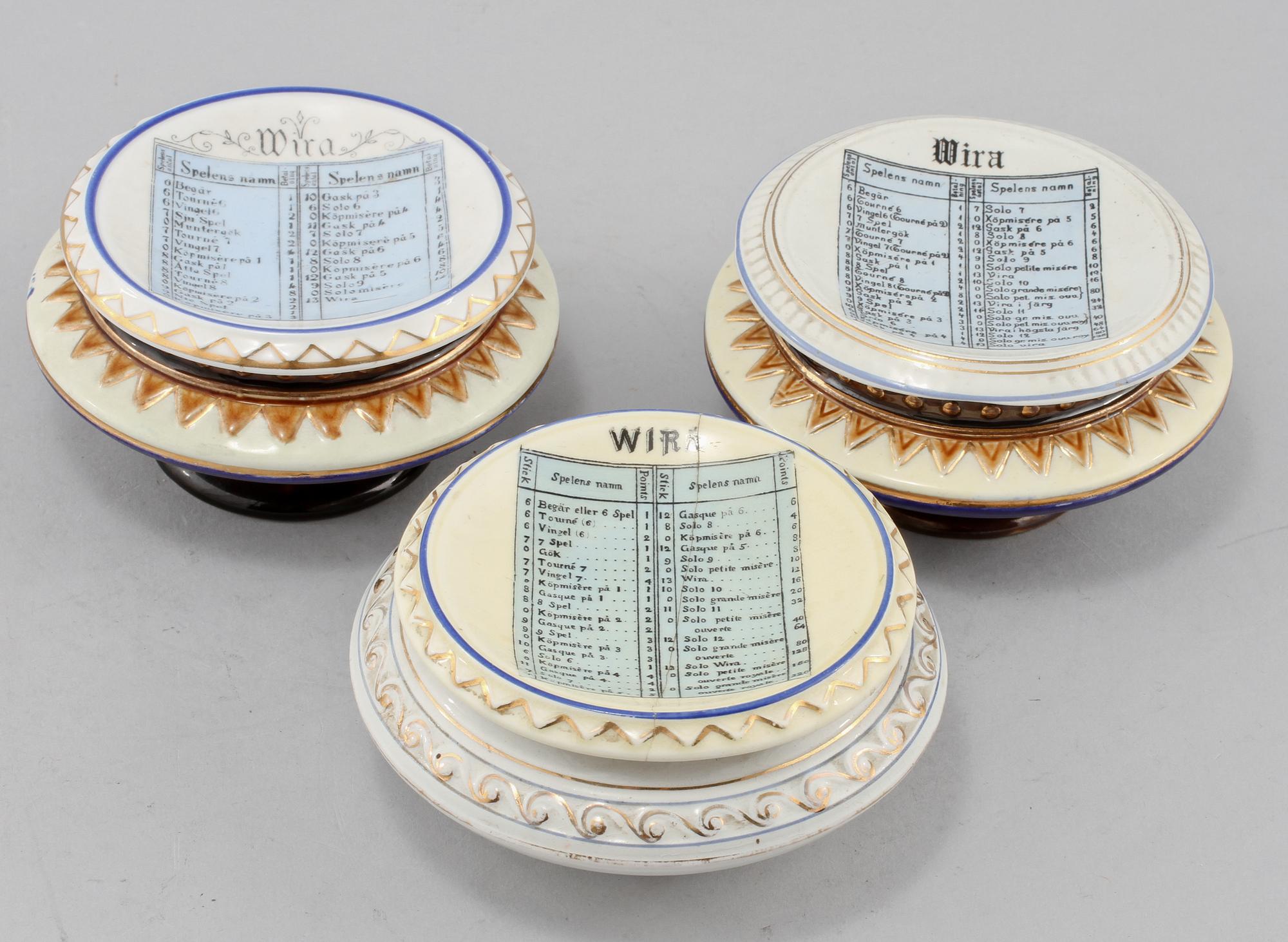 SPELUTENSILIER, 3 st, majolika, Rörstrand, 1800-talets slut.