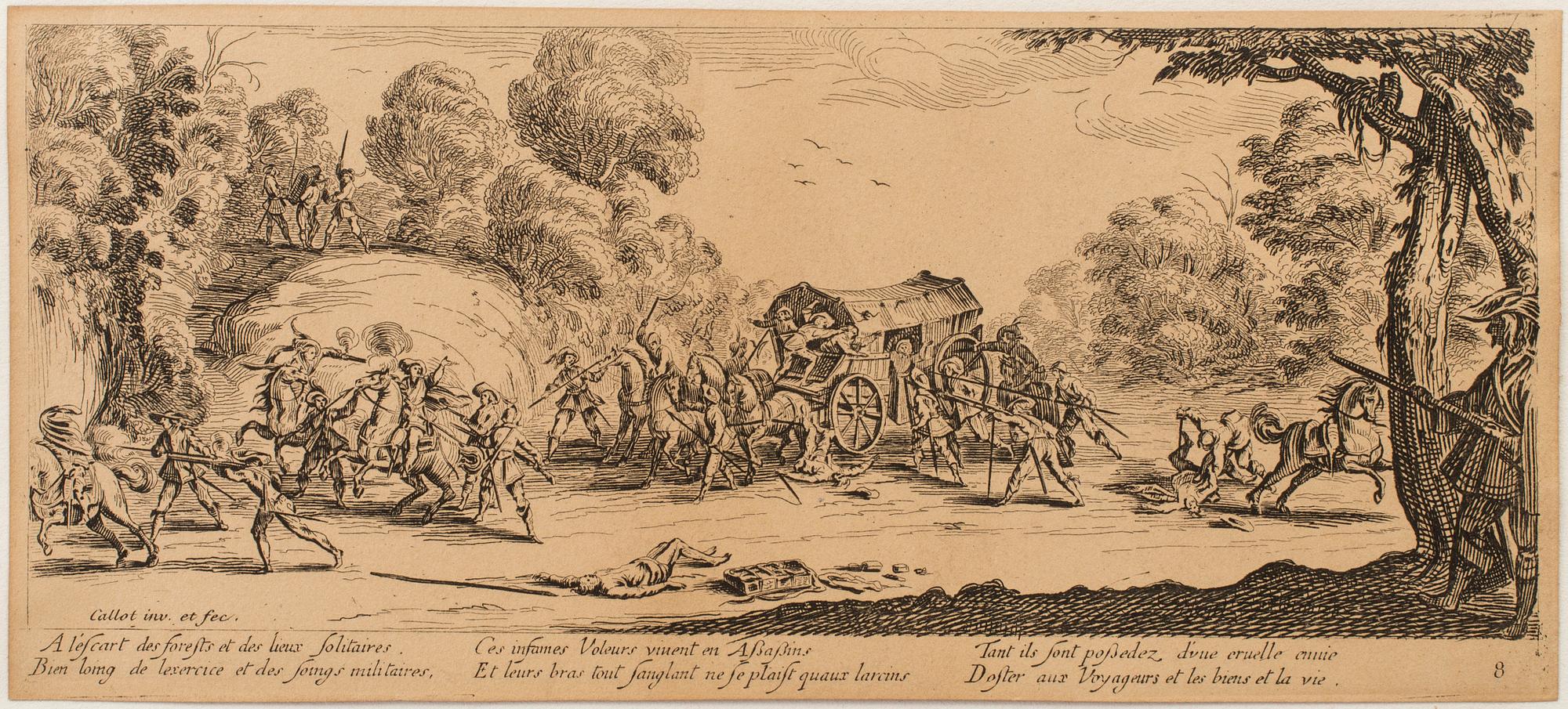 JACQUES CALLOT, Book, collection of 18 etchnings from Les miseres et les mal-hevrs de la gverre. 1633, later edition.