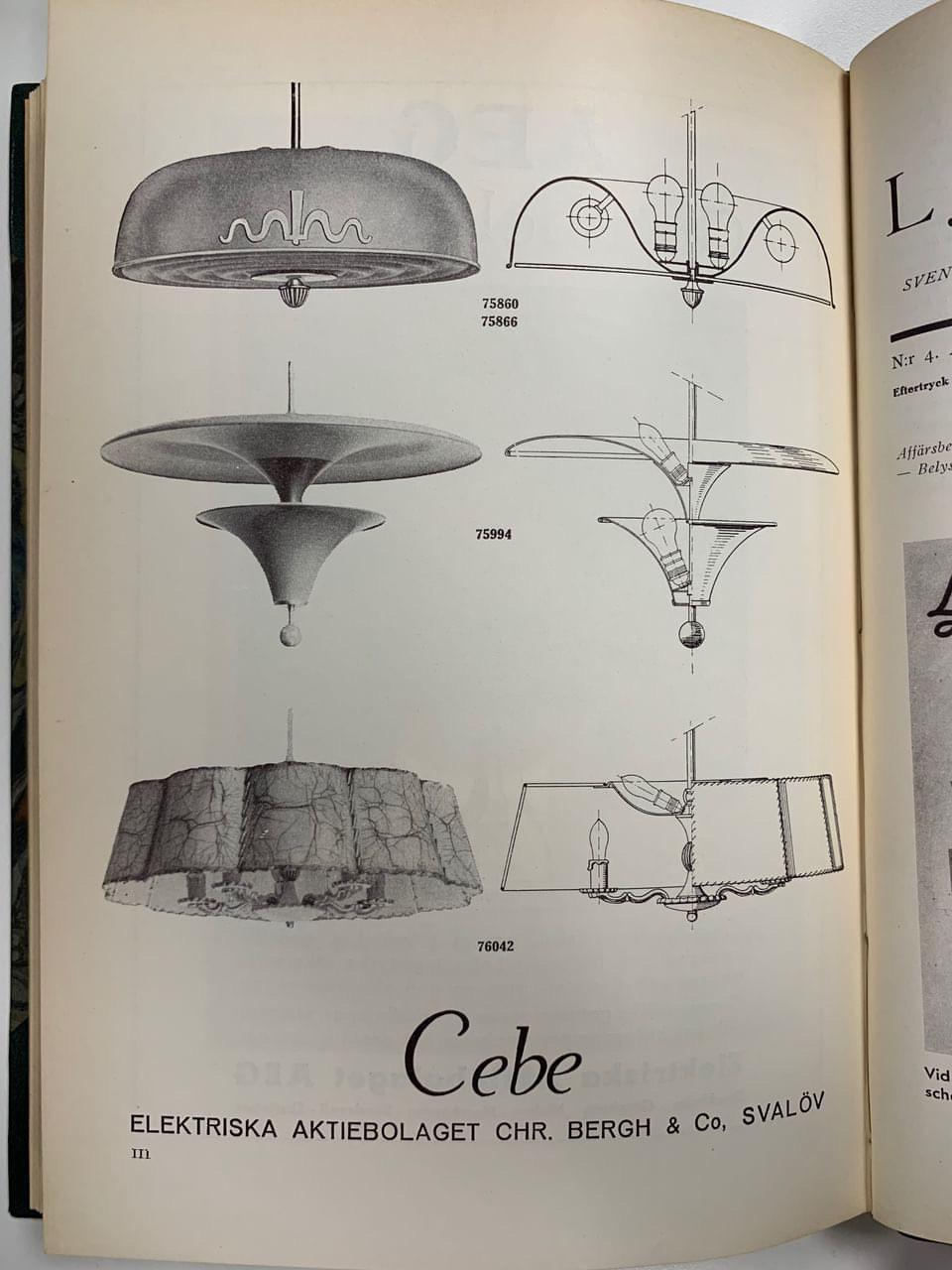 Cebe (Chr Bergh & Co), a pair of ceiling lamps model "75860", Sweden, 1930s.