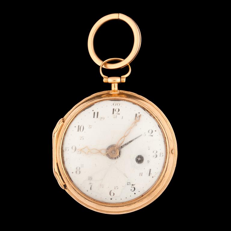 FICKUR, spindelur, guld, J. Lindquist, Stockholm, verksam 1754-1779.