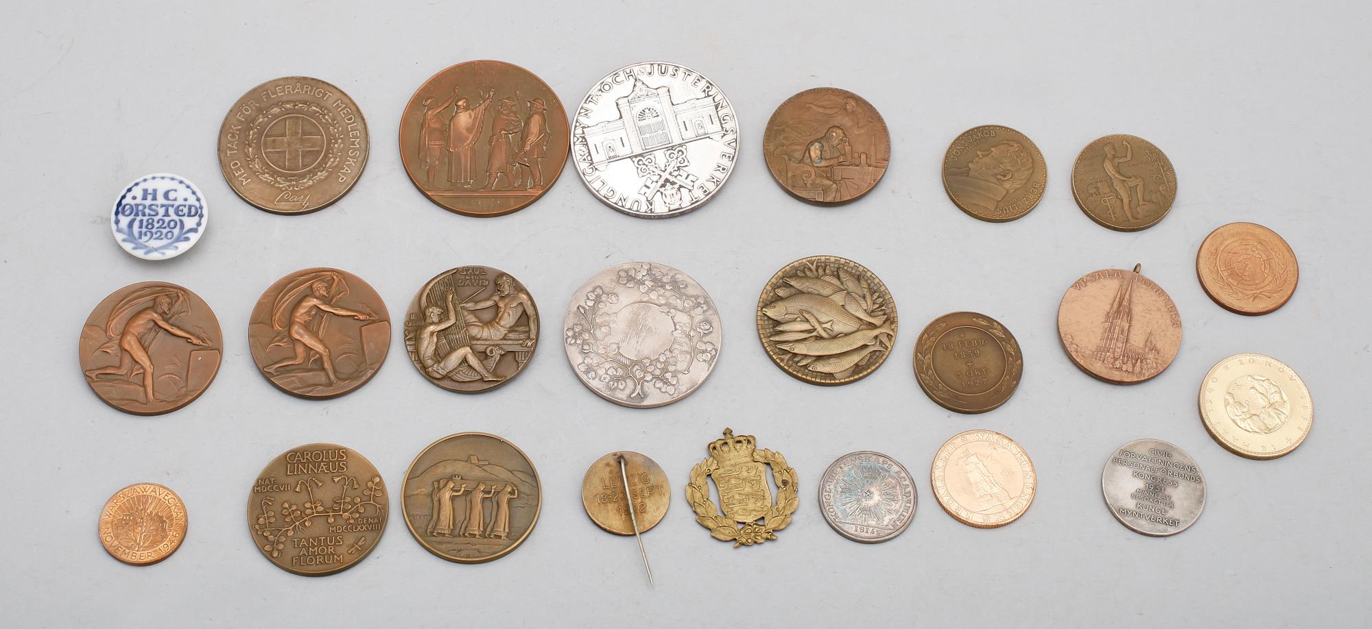 SAMLING MINNESMEDALJER, brons och andra metaller, ca 20 st, 1900-tal.