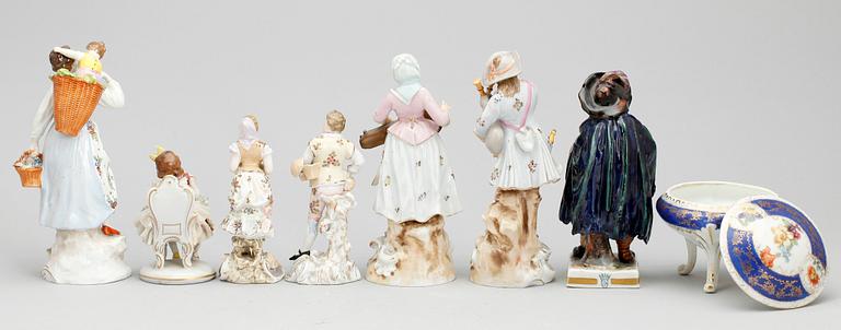 PARTI FIGURINER samt ASK, 13 delar, bland annat Scheibe-Alsbach och Plaue, 18/1900-tal.