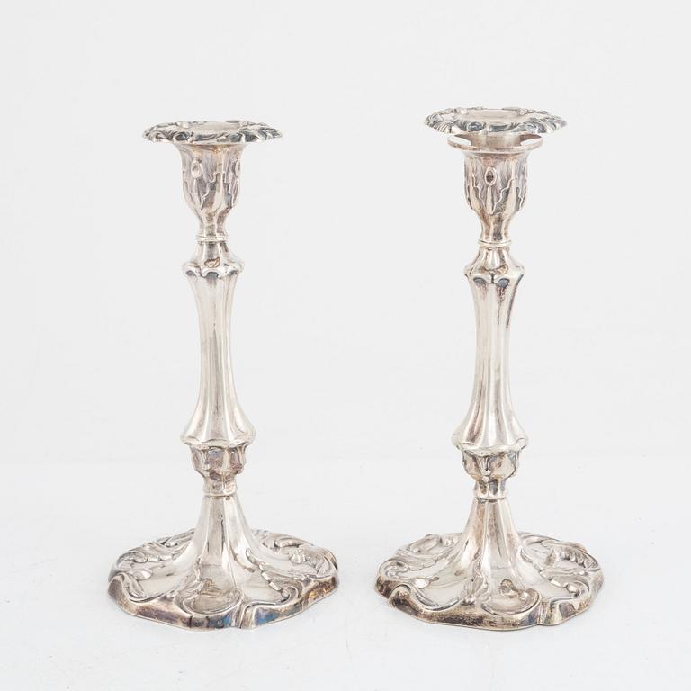 Candlesticks, a pair, silver, Gustaf Möllenborg, Stockholm, 1854.