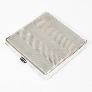 Bowl and cigarette case, silver, with accompanying nickel silver jug.