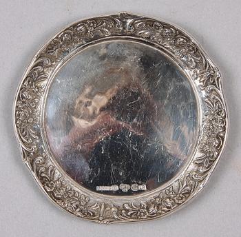 GLASUNDERLÄGG SAMT ETUIER, 9 delar, silver, bla GEWE, 1951.