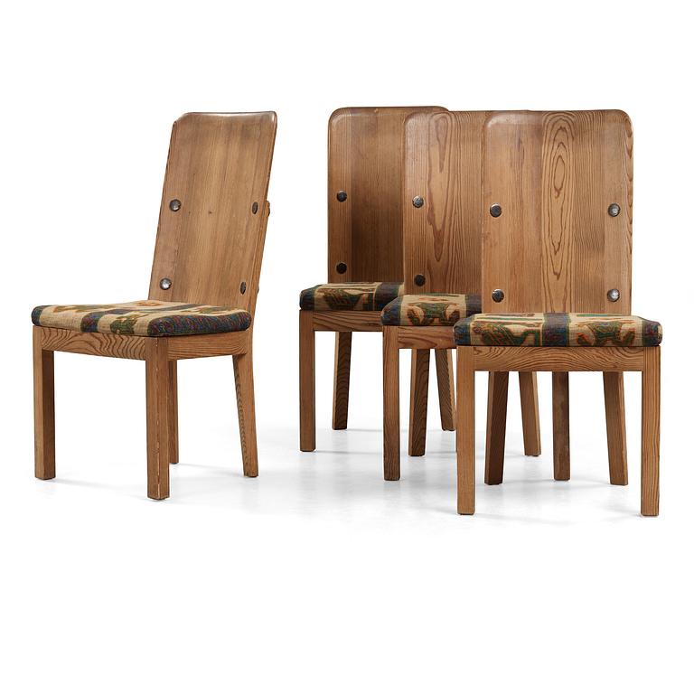 A set of four Axel Einar Hjorth 'Lovö' stained pine chairs, Nordiska Kompaniet, Sweden 1930's.