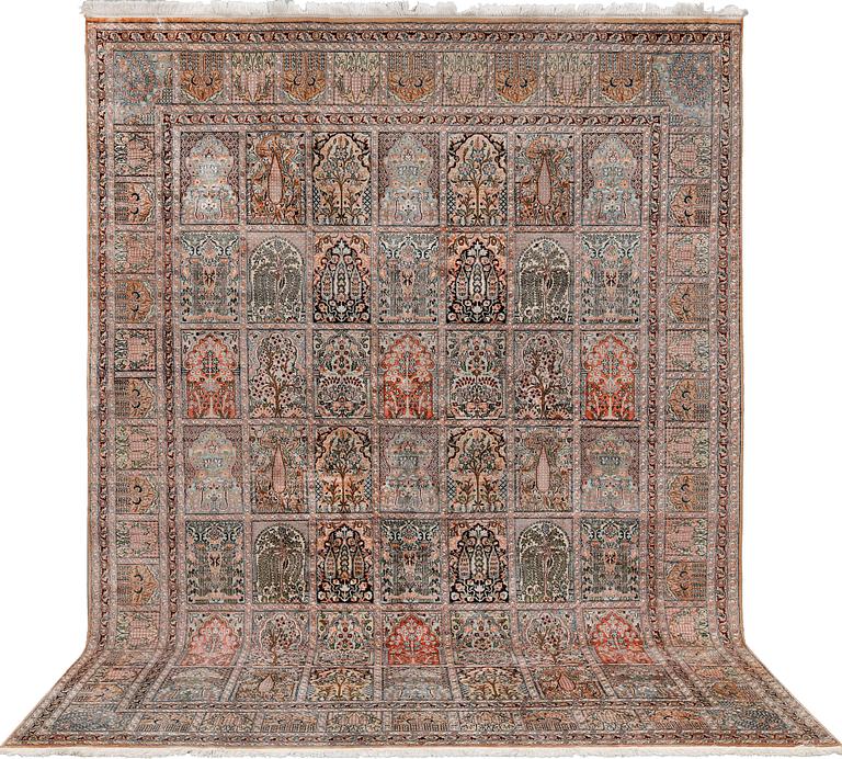 A silk Kashmir carpet, approx. 327 x 243 cm.