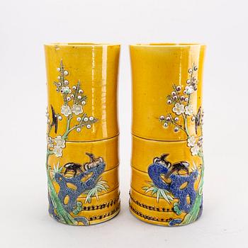 A pair of Chinese 20th century porcelain brush stands.