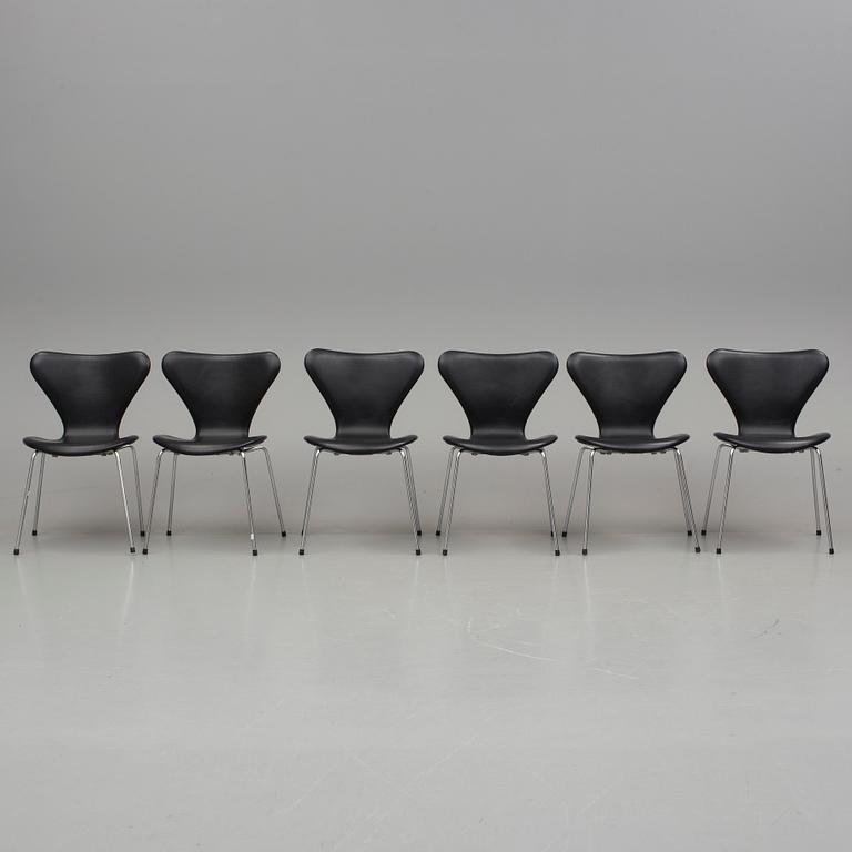 ARNE JACOBSEN, stolar, 6 stycken, "Sjuan", Fritz Hansen, 1900/2000-tal.