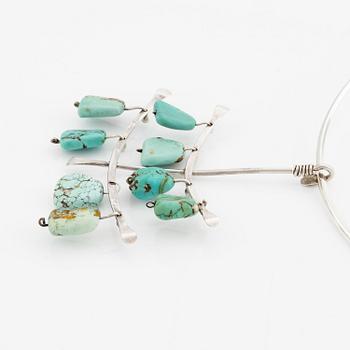 Vivianna Torun Bülow-Hübe, a pendant, silver with turquoises, executed in her own studio, most likely 1950's.