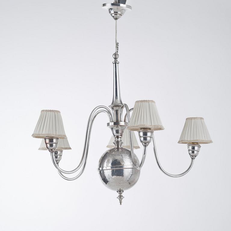 An Atelier Torndahl silver plated chandelier, Perstorp, Sweden 1920's-30's.