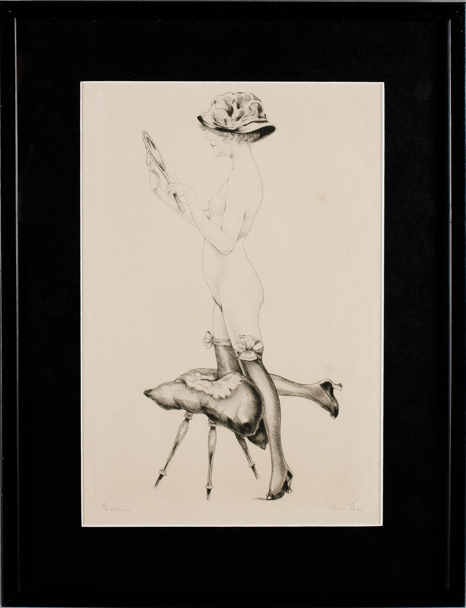 OKÄND KONSTNÄR, litografiskt tryck, otydligt signerad, 1900-talets första hälft.
