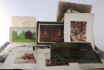 MAPP MED DIVERSE, ca 15 delar, teckningar, akvareller, fotografier mm.