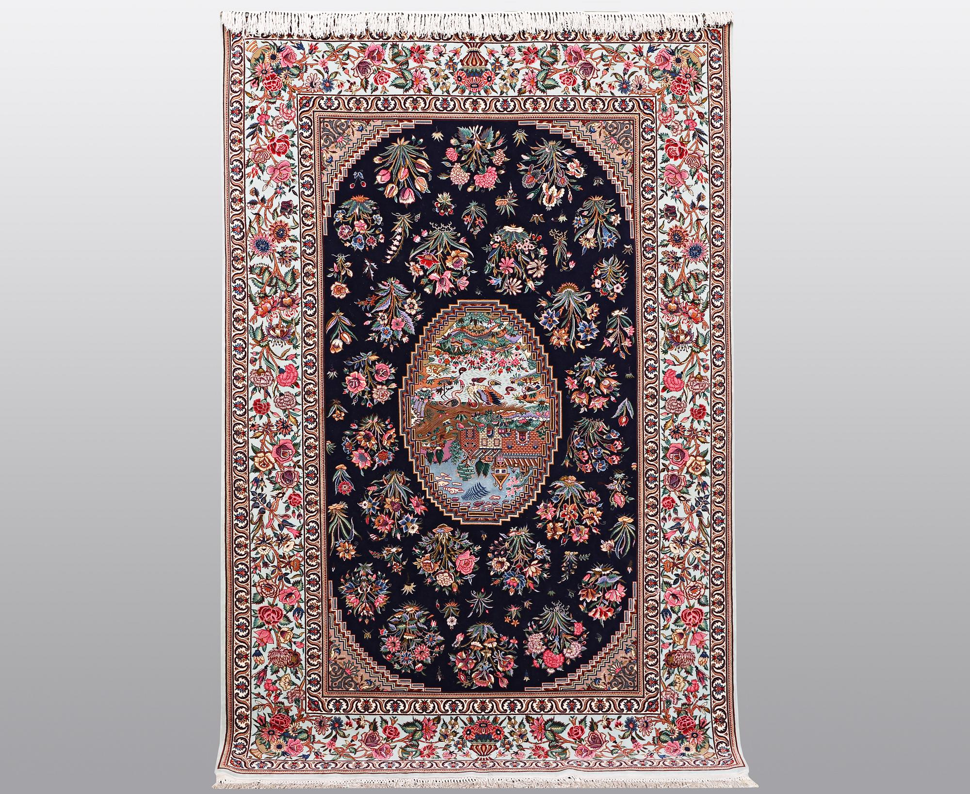Matta Isfahan, part silk, ca 206 x 142 cm Signerad: hussien Rahimi.