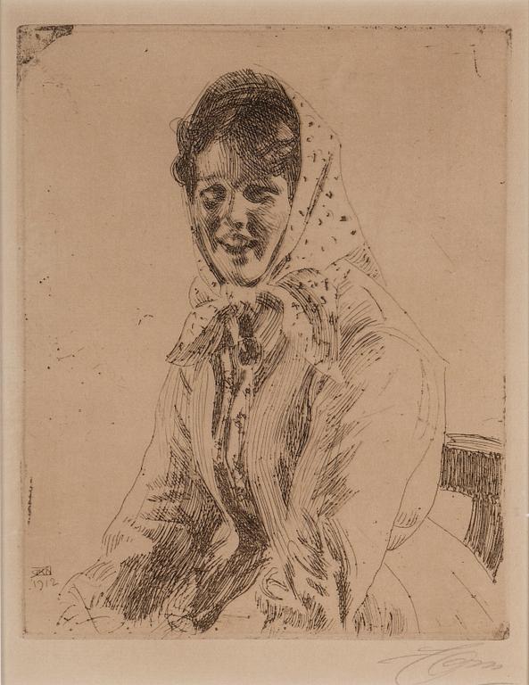 ANDERS ZORN, etching, 1912, signed in pencil.