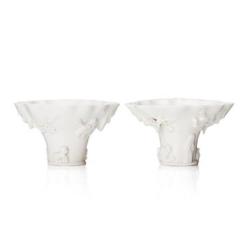 1238. Two blanc de chine libation cups, Qing dynasty, Kangxi (1662-1722).