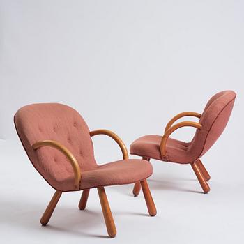 Swedish Modern ett par, "Clam chairs",  möjligen  Erik Eks Snickerifabrik, sannolikt 1950-tal.