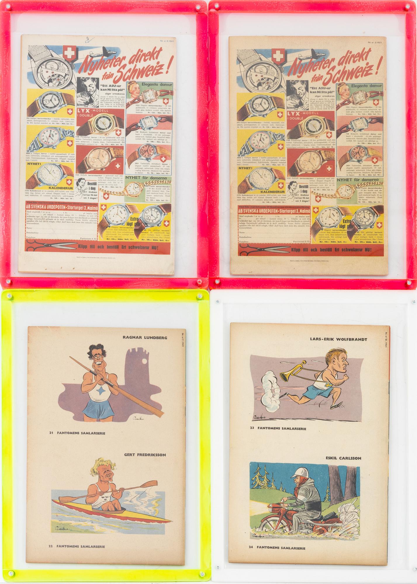 Serietidningar, 4 st "Fantomen", Nr 4,5, 17 & 18, 1951.