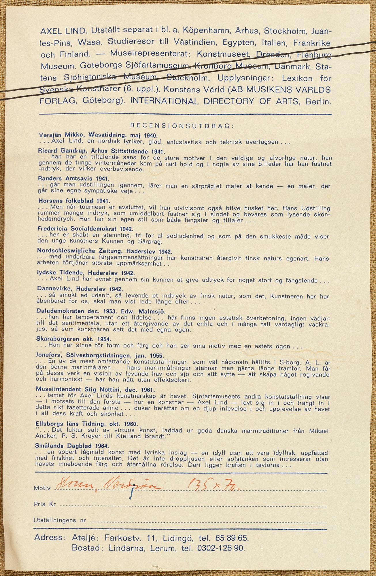 AXEL LIND, oil on canvas, signed.