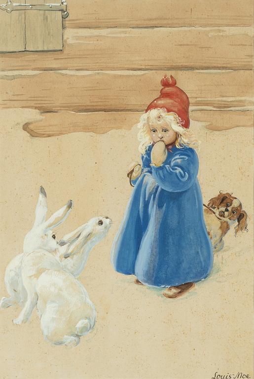 Louis Moe, Girl with winter hares.