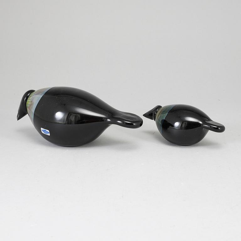 OIVA TOIKKA, lasilintu, 2 kpl, Raven (Korppi) 1998–2002 och 2012–2013, signeerattu O. Toikka Nuutajärvi.