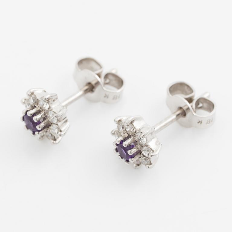 Earrings, a pair, 18K white gold with amethyst and brilliant-cut diamonds.