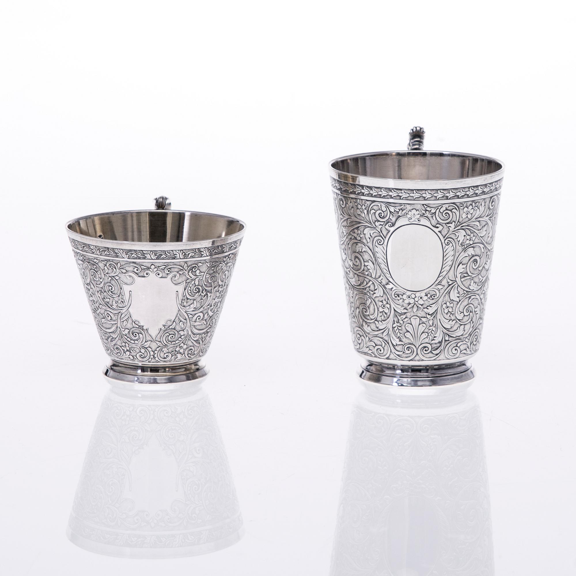 TWO CUPS, 950 silver, Jules Ladoucette & Pierre Gavard (1869 -1886), France. Weight 291 g.