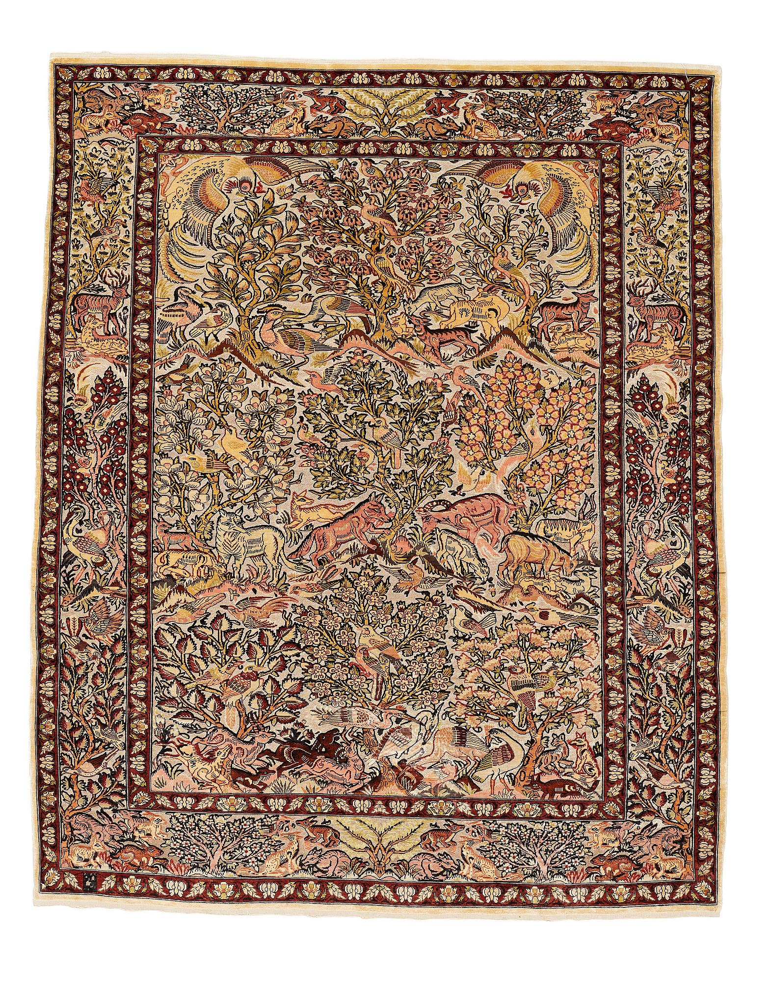 Matta, Old, silk Hereke, Souf, ca 132 x 109 cm.