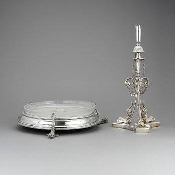 SPEGELPLATEAU, 2 st, nysilver, 1900-talets första hälft.