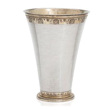 A Swedish 18th century parcel-gilt beaker, makers mark of Conrad Heitmüller, Nyköping 1743.