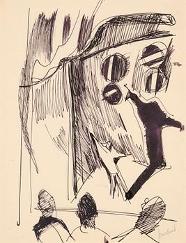 John Jon-And, blandteknik på papper, signerad.