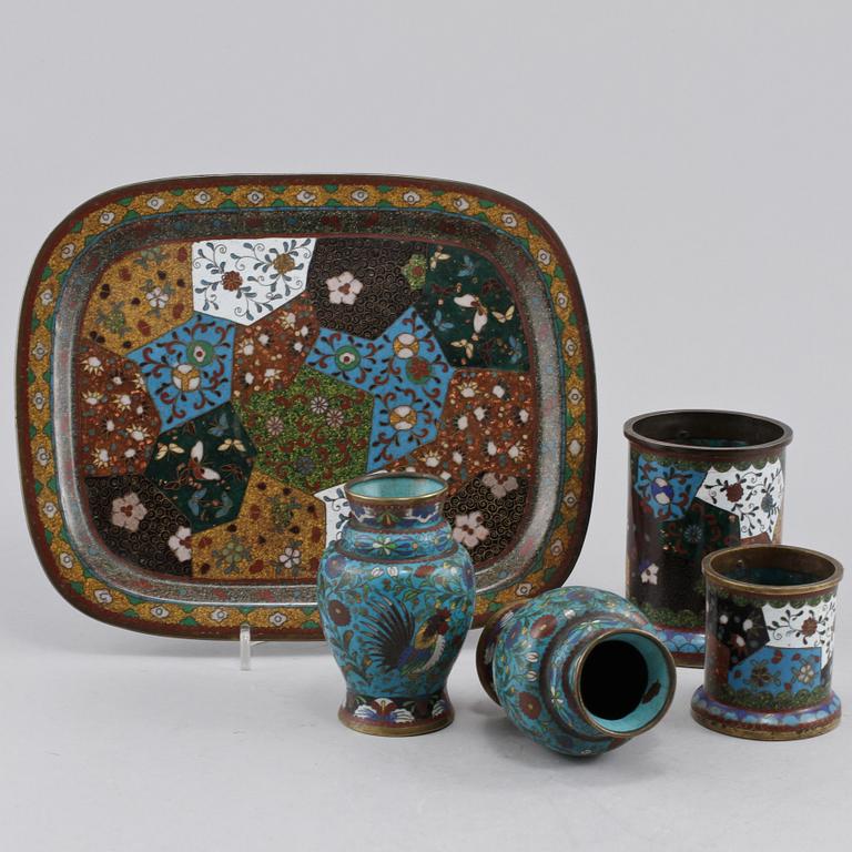 PARTI CLOISONNÉ, 5 st, orientaliska, 1900-tal.