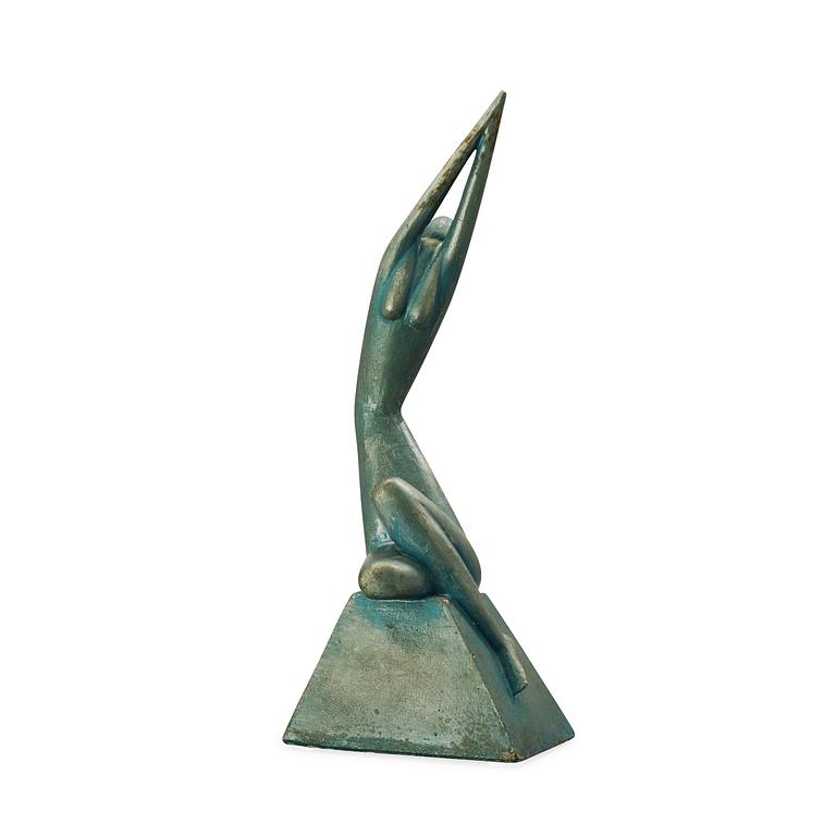 A Wiwen Nilsson painted plaster sculpture of a seated woman, ca 1925.