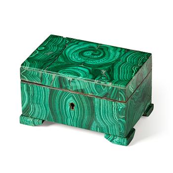 165. A Russian malachite-veneered box from Yekaterineburg Imperial Lapidary, circa 1900.